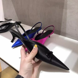 2024 Summer European and American High Heels Pointed Bow Silk Thin Heel Baotou Women's Slippers