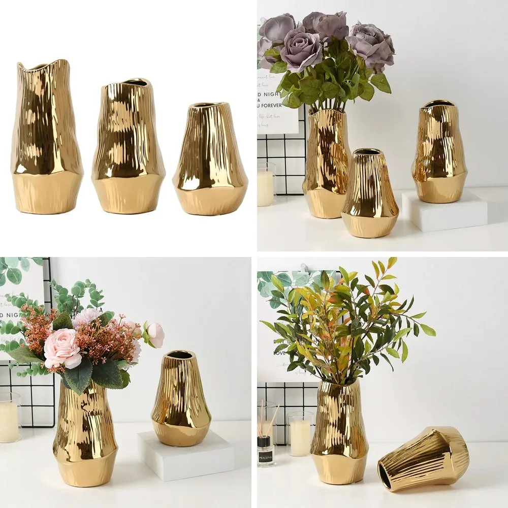 Ceramic Vases Electroplated Gold Dried Flowers Flower Arranger Model Room Decoration Home Decoration