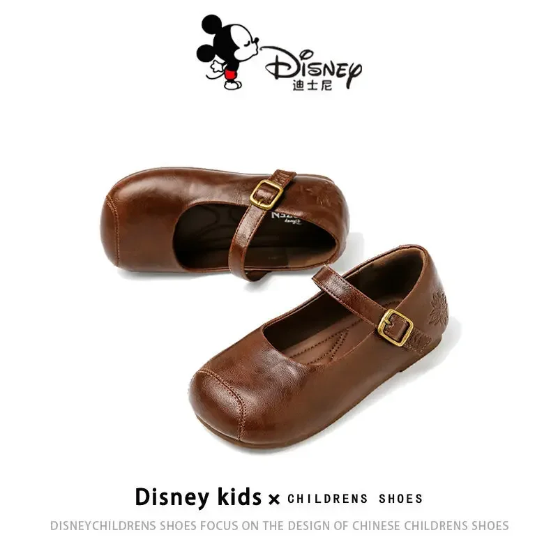 

Модельные туфли для девочек Disney, весна 2024, универсальные туфли принцессы на плоской подошве для больших детей, школьная и праздничная одежда, детская повседневная обувь