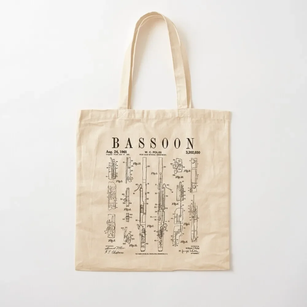 

Bassoon Player Vintage Patent Bassoonist Drawing Print Tote Bag Lady bag Lady bags woman shopping bag