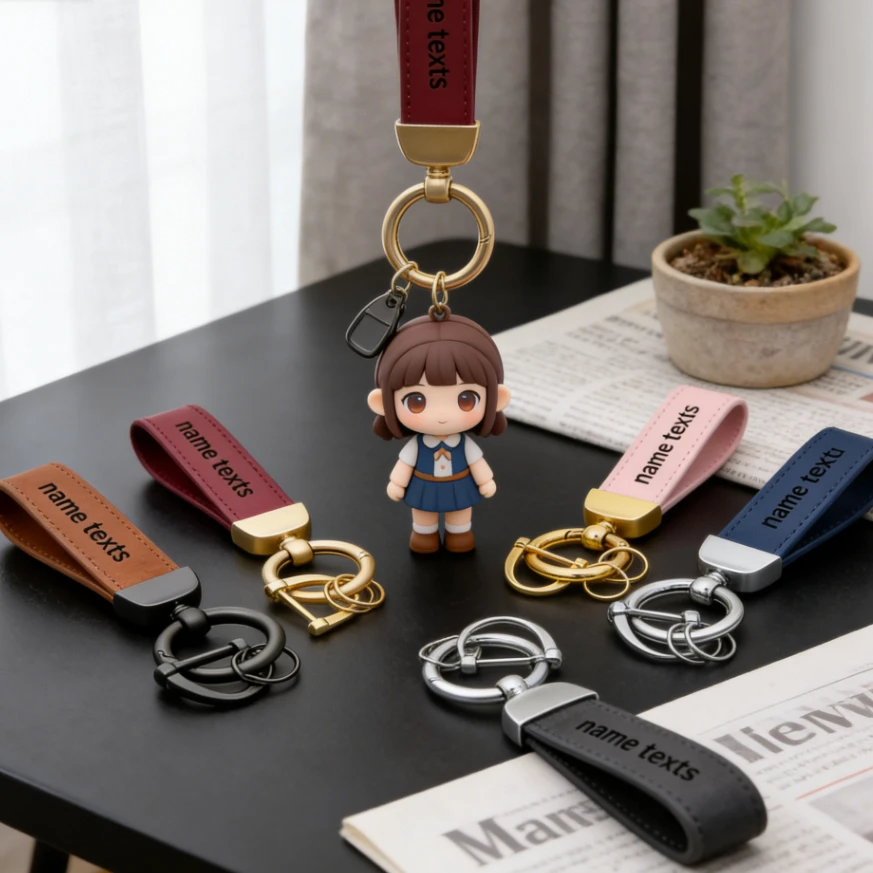 

Retro Custom Logo Frosted Leather Keychain Personalized Car Key Chain Ring Holder Laser Name Buckle Keyring Men's Women's