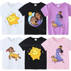 Wish Disney Clothing for Girls New Movie Princess T Shirt for Children Trendy Colorful Cotton T-shirt Cute Clothes Kid Top Shirt