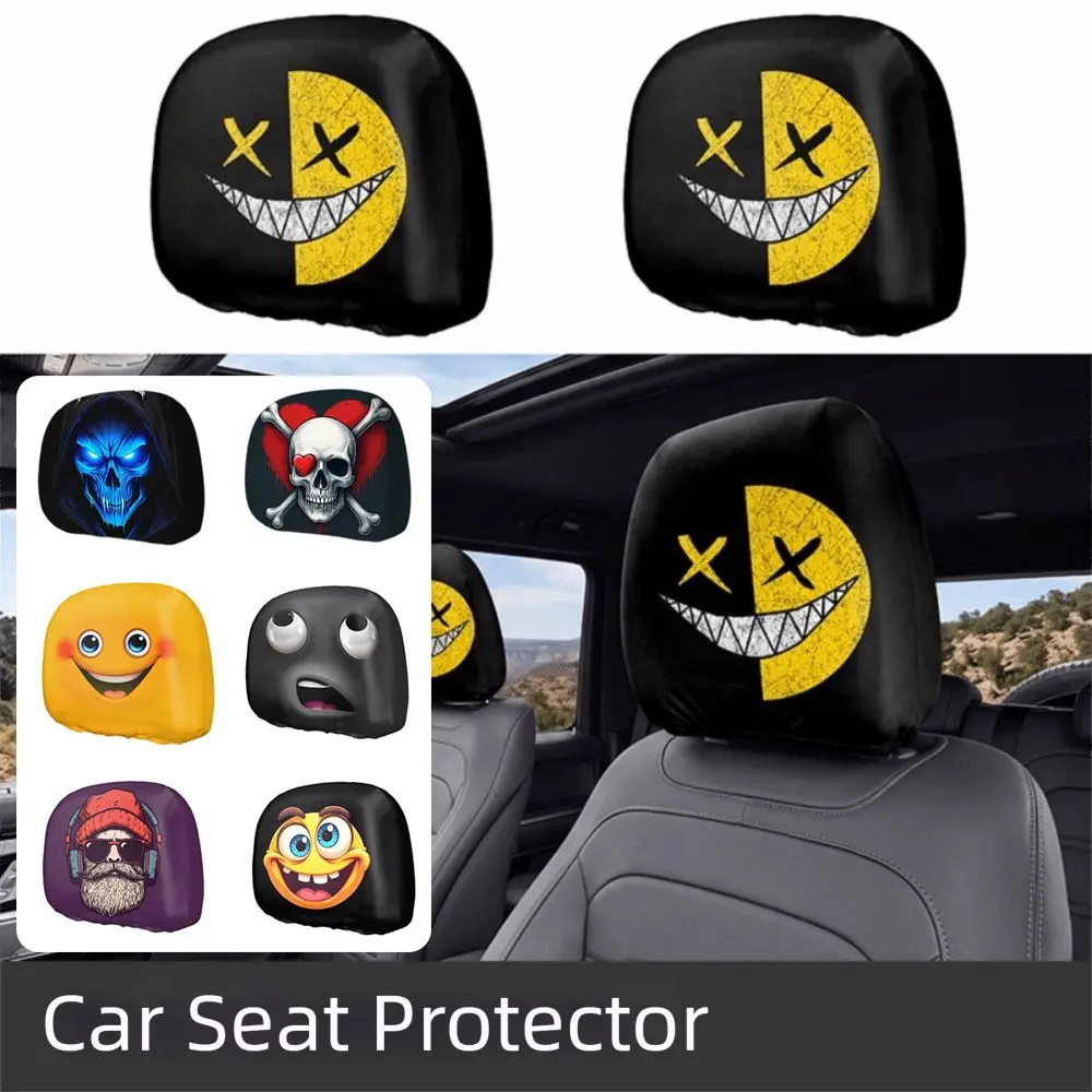 2Pcs Cartoon Car Headrest Covers Cool Decorations Exaggerated Car Pillowcase Soft Comfortable Stain-Proof Oil-Proof
