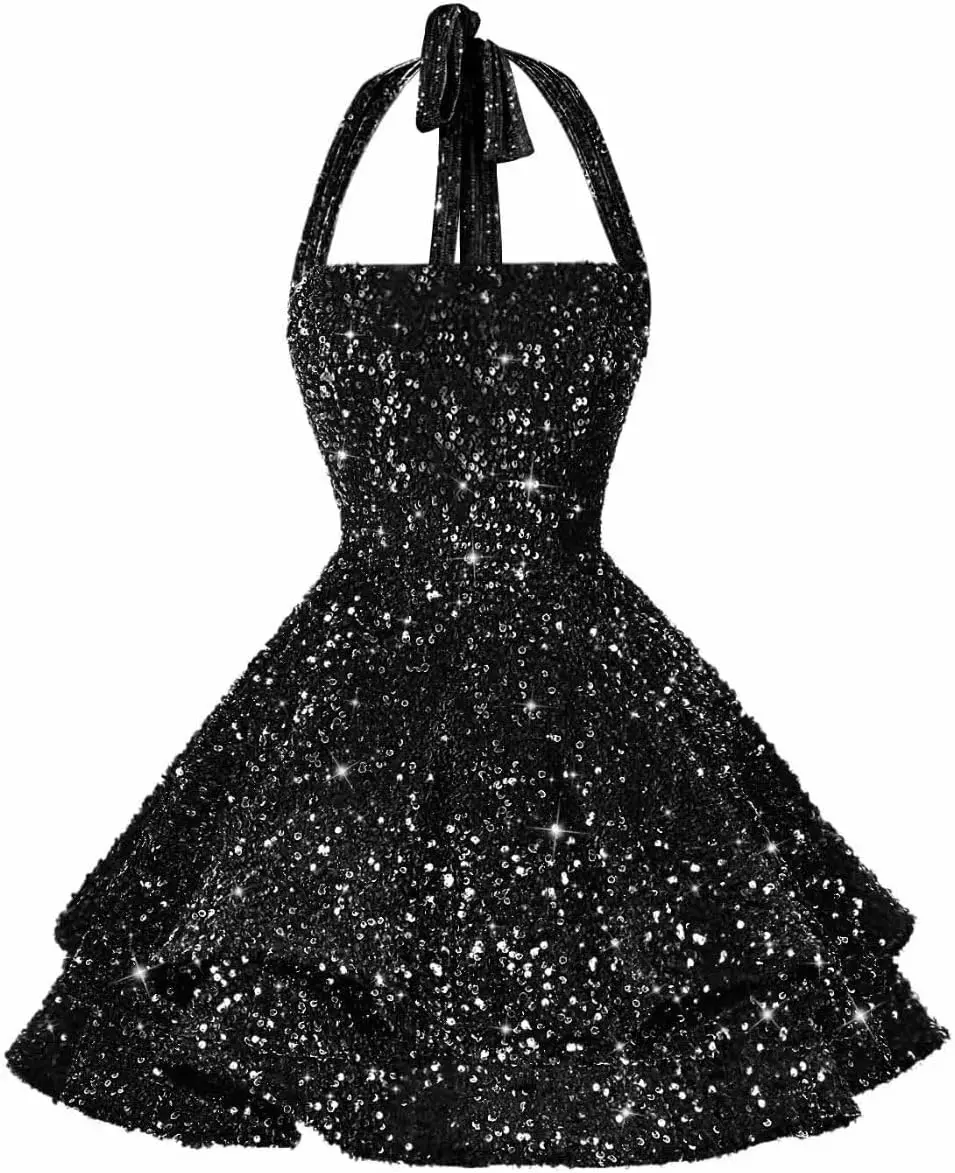 

Sequin Short Homecoming Dress for Teen Sparkly Halter Prom Sweet Dresses Cocktail Dress Mini Graduation Dress Evening Dresses