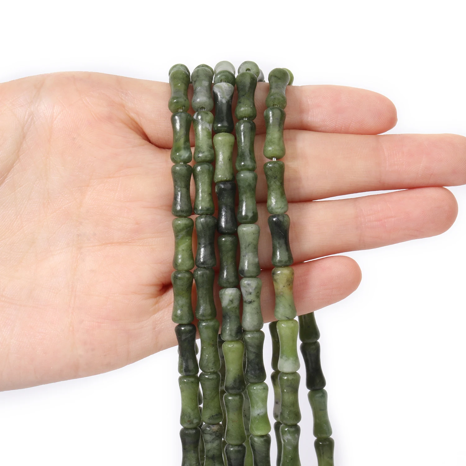 12x5mm Natural Stone Green Jade Bamboo Shape Loose Spacer Beads for Jewelry Making DIY Unique Bracelets Necklace Earrings