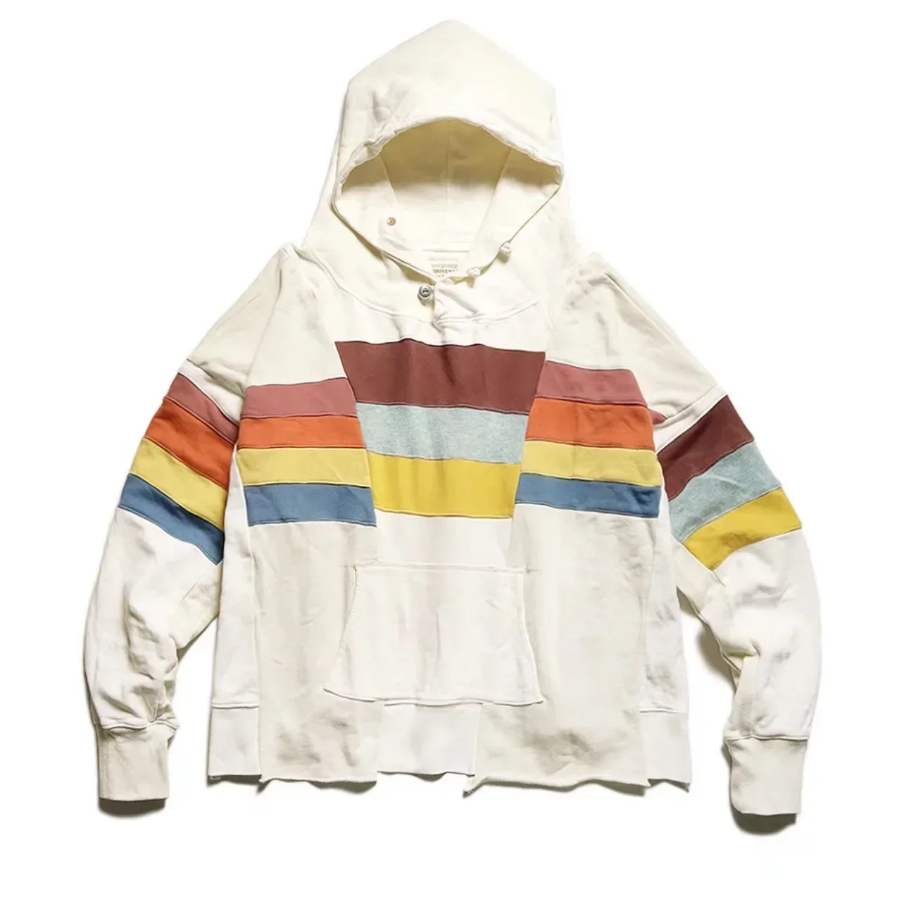 

22aw Kapital Hirata and Hiro Two-color Pure Cotton Washing Water Old Stitched Stripe Hooded Loose Men's Women's Pullover