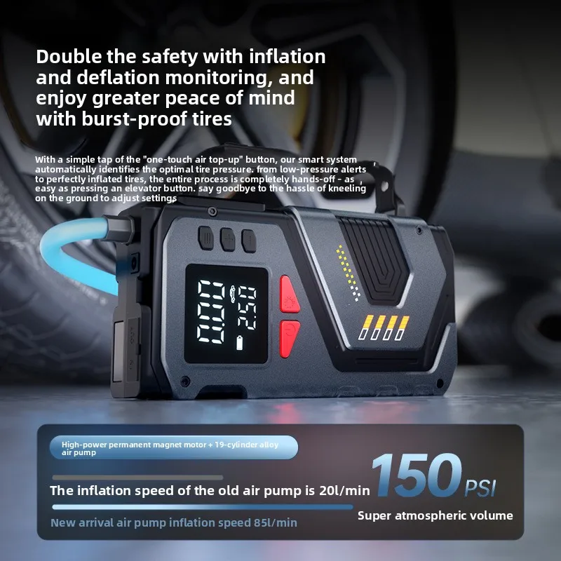 12V 가솔린/디젤 자동차용 휴대용 점프 스타터, 150 PSI 자동차 타이어 에어 펌프(... - 2