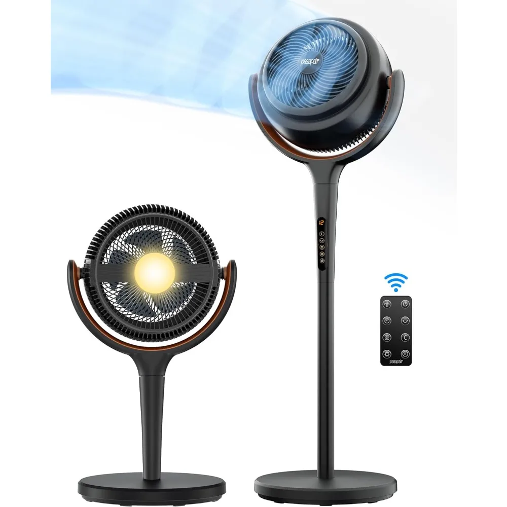 

Pedestal Fan with Light, 12 Speeds Portable Oscillating Fan for Bedroom Adjustable Height, 90°+90° Smart Floor Fans