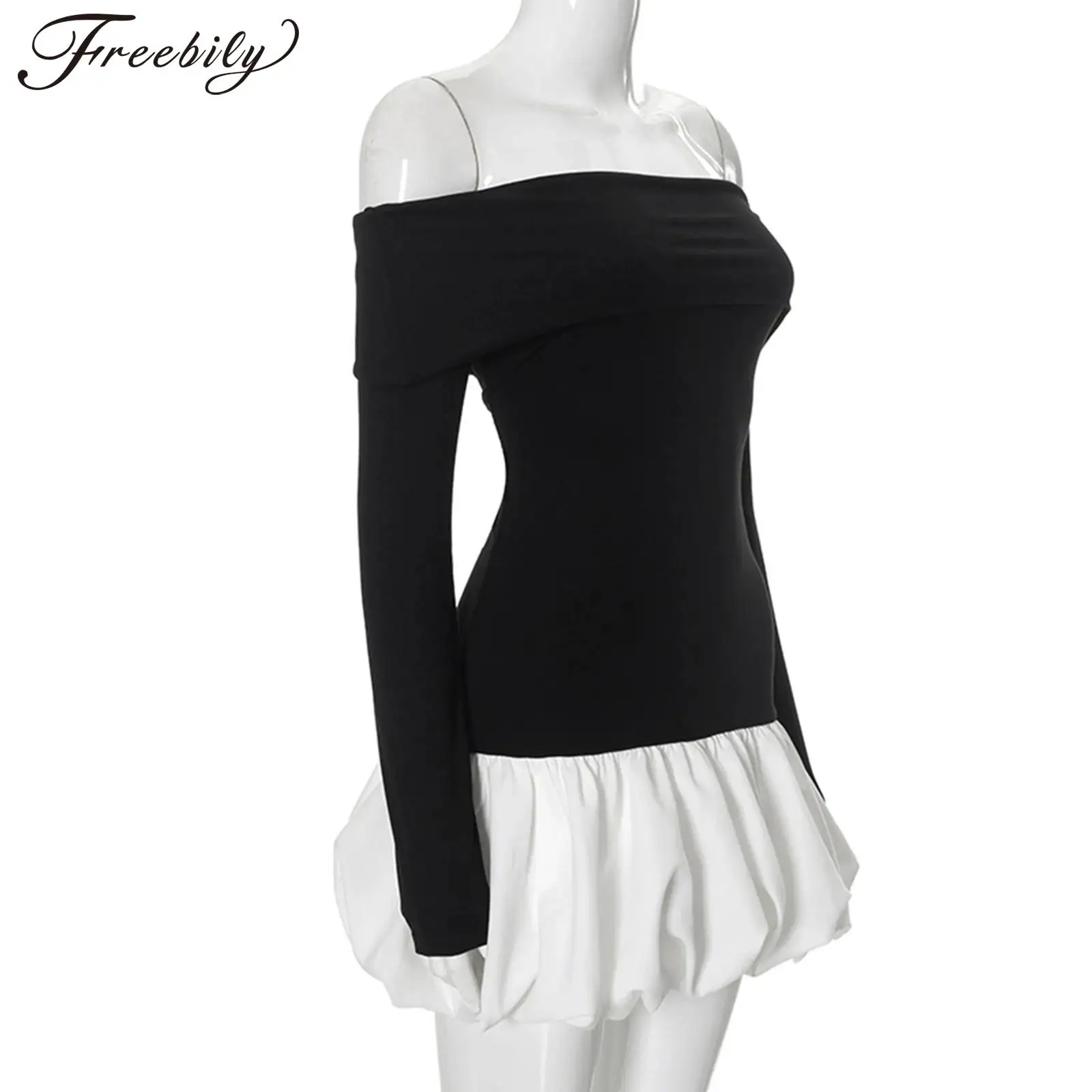 ชุดเดรสปาร์ตี้แบบเปิดไหล่สำหรับผู้หญิง ชุดราตรีทรงพอง ชุดเดรสแขนยาว ชุดมินิเดรส ชุดค็อกเทล ชุดเดรสเข้ารูป