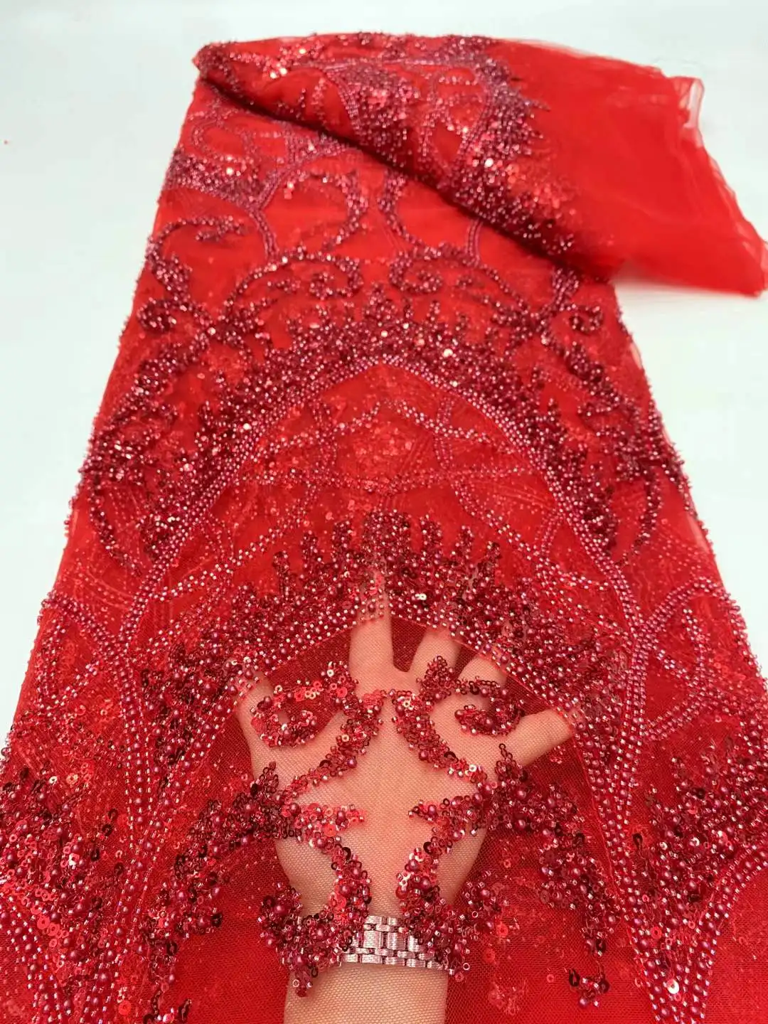 

African Lace Fabric Sequins Beaded Embroidery Groom Bridal High Quality French Tulle Lace Fabric For Wedding DP-11751