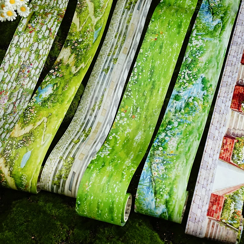 JIANQI 60mm*2m PET Grassland Lawn Tapes Stickers Scrapbooking Hand Account Adhesive hand made Diy Junk Journal Craft Supplies view 4
