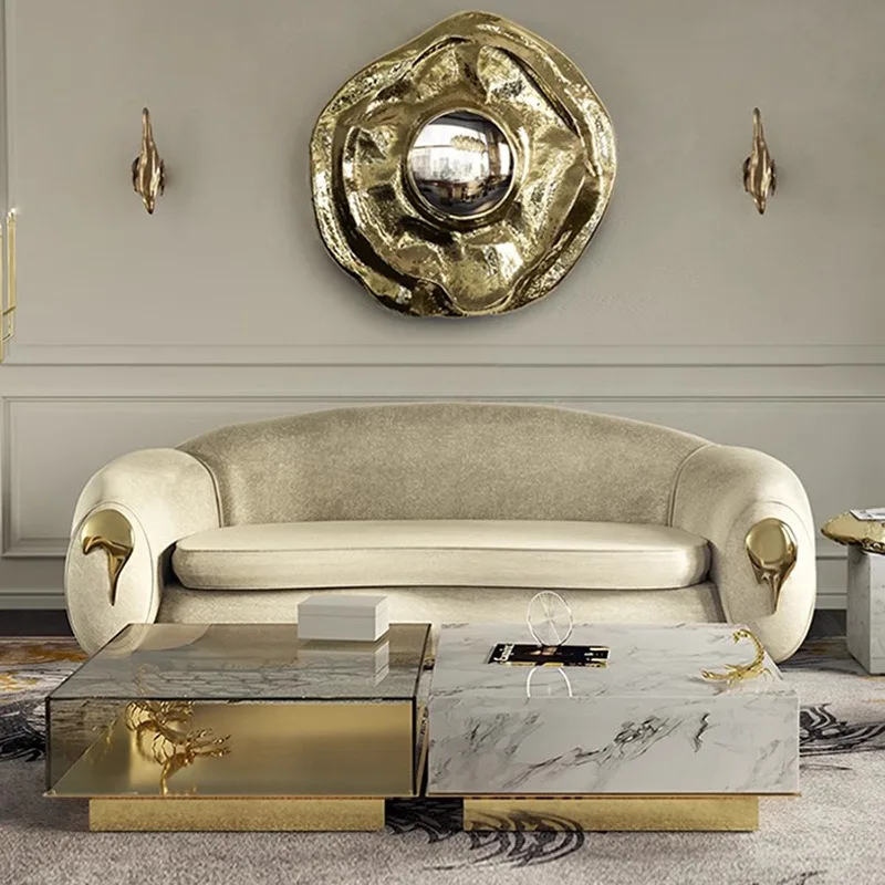 Copper sofa, leather white sofa
