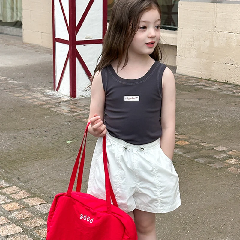 Baby Girls Tops Summer Sleeveless T-shirts Vest Cotton Kids Tees Fashion Solid Color Bottoming Shirts for Children Clothes 2-14Y