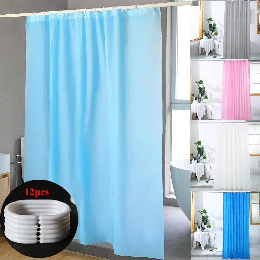 Extra Long Shower Curtain PEVA Mildew Proof Bathroom Curtain Waterproof Bath Curtains With Hook Solid Color Breathable