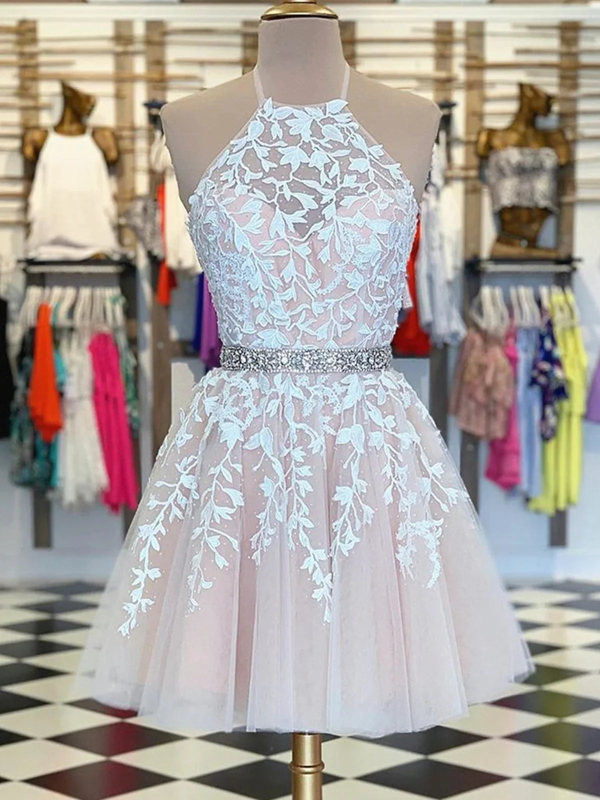 Lace Decal A-line Short Teenage Chiffon Dress Back To School Dance Dress Multiple Colors Available Tailor-made