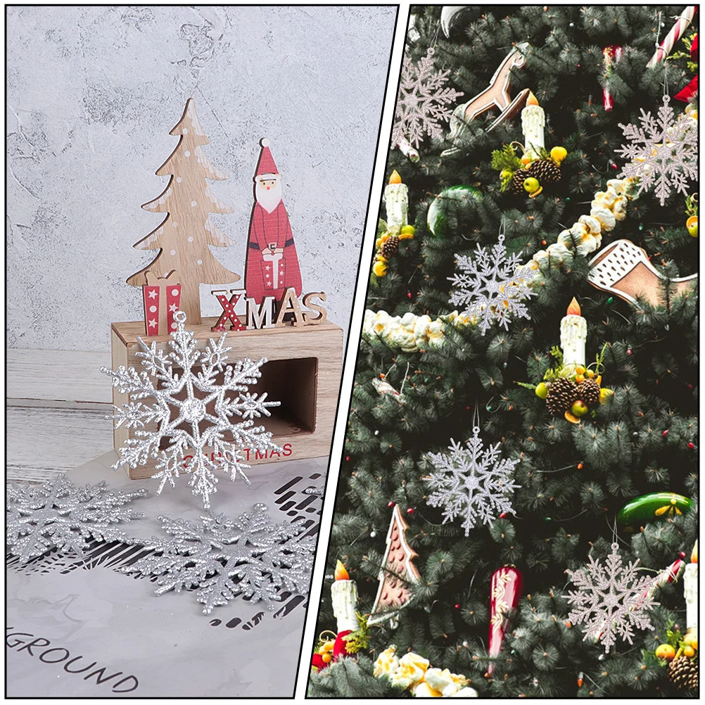 

12Pcs Xmas Snowflake Pendants Hollowed Glitter Powder Christmas Tree Decorations Holiday Hanging Ornaments Party Accessories