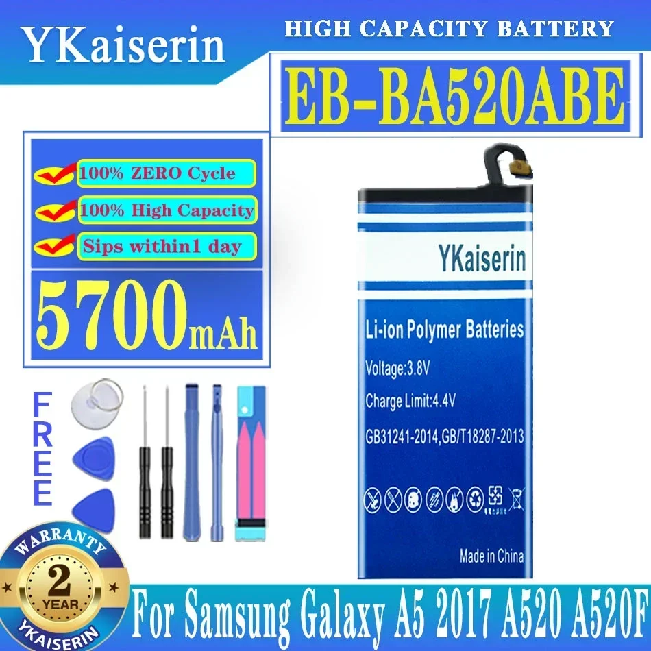 YKaiserin Rechargeable Lithium Polymer Battery 5700mAh For Samsung A5 2017 A520 A520F SM-A520F EB-BA520ABE