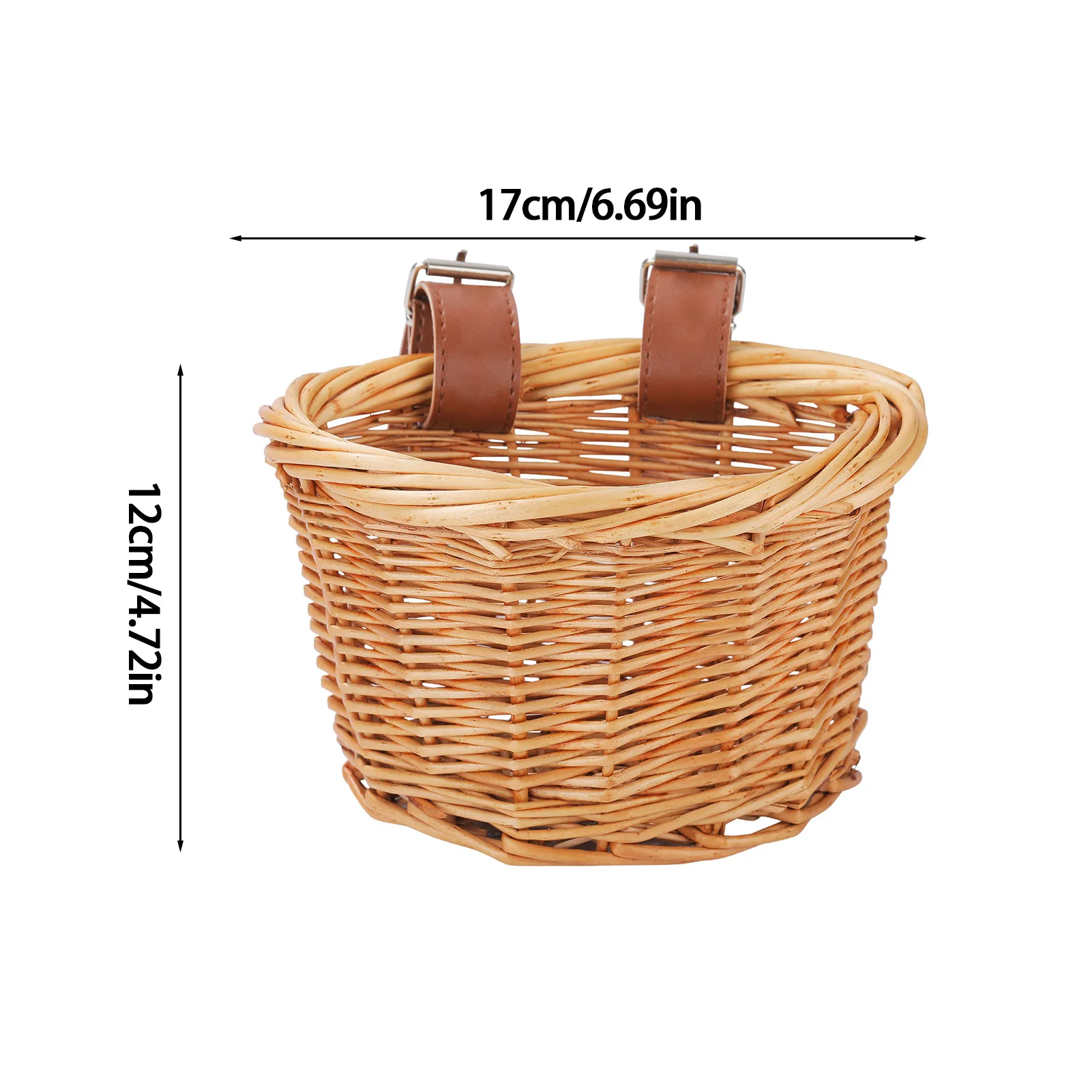 Kids Bike Basket Bicycle Wicker D-shaped Baskets Child Scooter Front Storage Basket With 2 Leather Strap For Cycling Accessories image 6