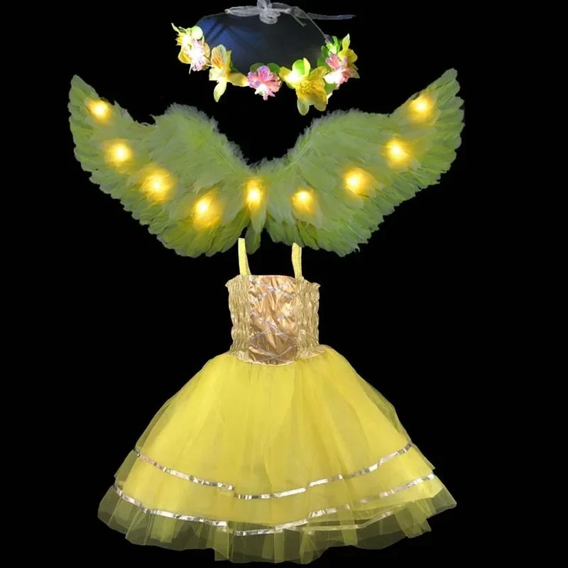احتفالي LED توهج ضوء ريشة أجنحة الملاك الاطفال فتاة زهرة بنات حفلة تنكرية الزفاف عيد ميلاد