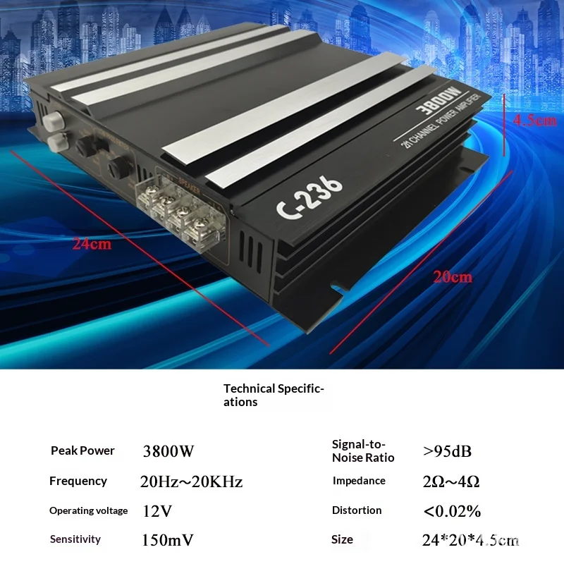 Car Audio 2-channel C-236 High-power 3800W Push Type Subwoofer Power Stereo Amplifie Audio Speaker Subwoofer