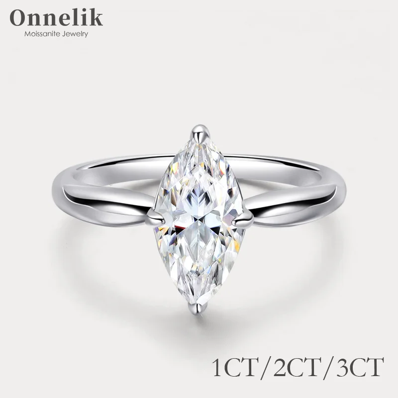 

Кольца Onnelik 1/2/3CT D цвета с муассанитом огранки маркизы, кольцо из 100% стерлингового серебра S925 для женщин, подарок на свадьбу с GRA