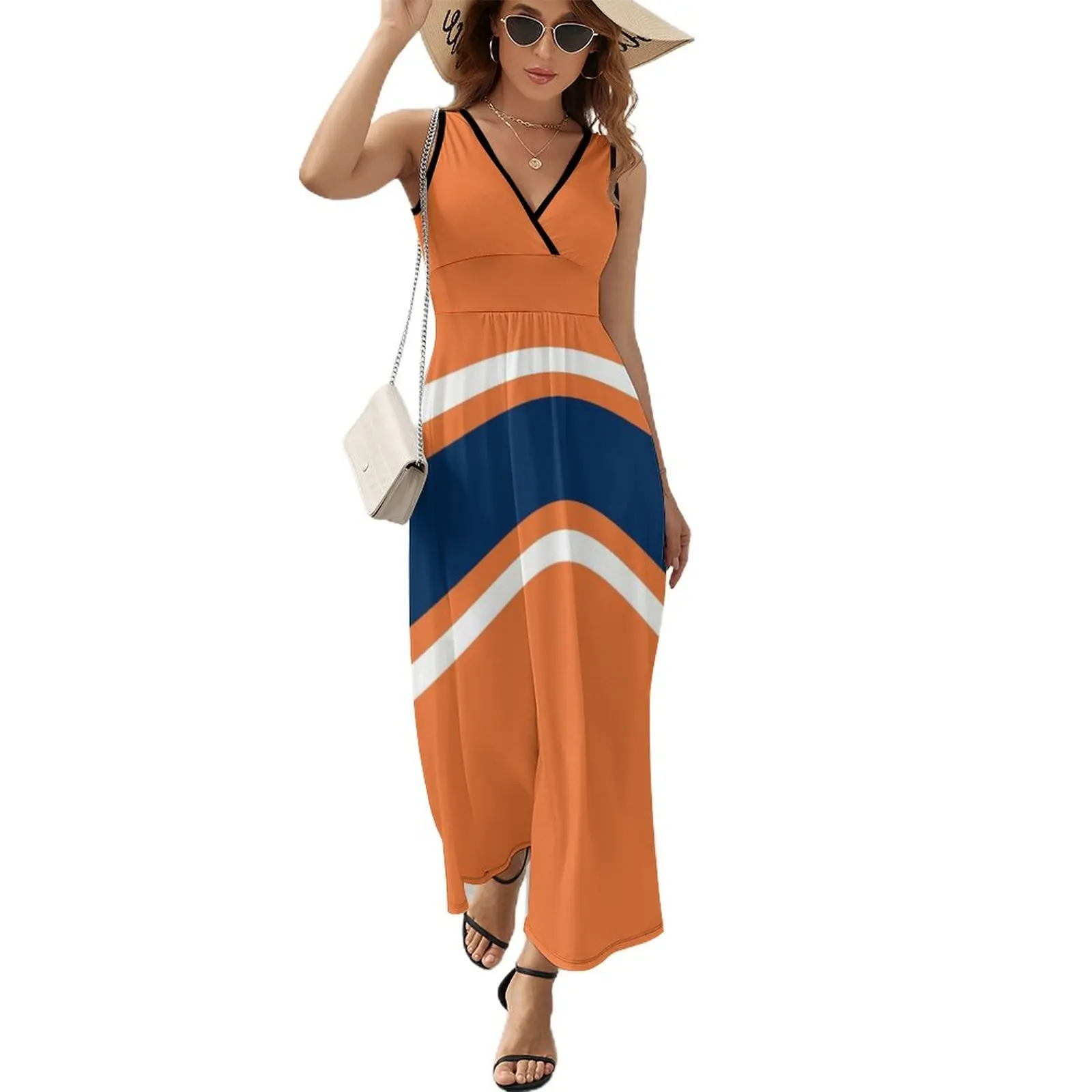 

Orange, White, & Navy Power Stripe Sleeveless Dress women clothing 2023 new arrivals dresses for special events