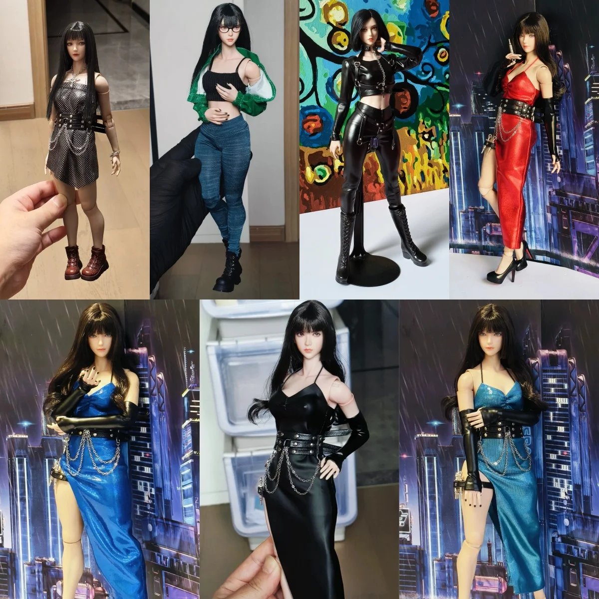 

【Clothing Only】1/6 Scale Female Soldier Clothing Accessories Tube Dress Cocktail Dress Leather Bodysuit Fit 12''Action Figure
