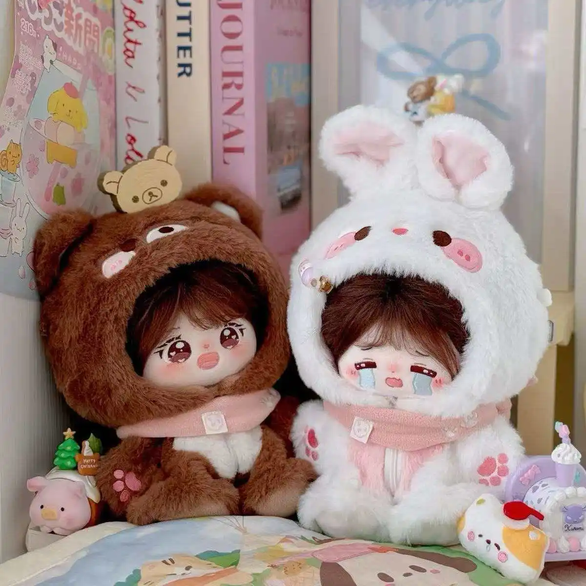 Vestiti per Bambole di Peluche da 20 cm, Costume Animale Intero, Simpatico Completo Volpe e Coniglio per Bambole di Cotone da 20 cm, Accessorio Universale per Abbigliamento Bambole