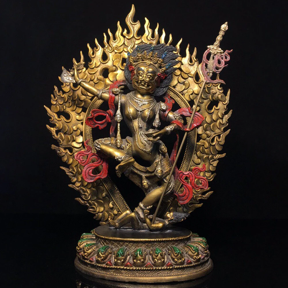 Pure Copper Hand Painted Vajra Bodhisattva Dakini Statue Home Altar Desk Decor