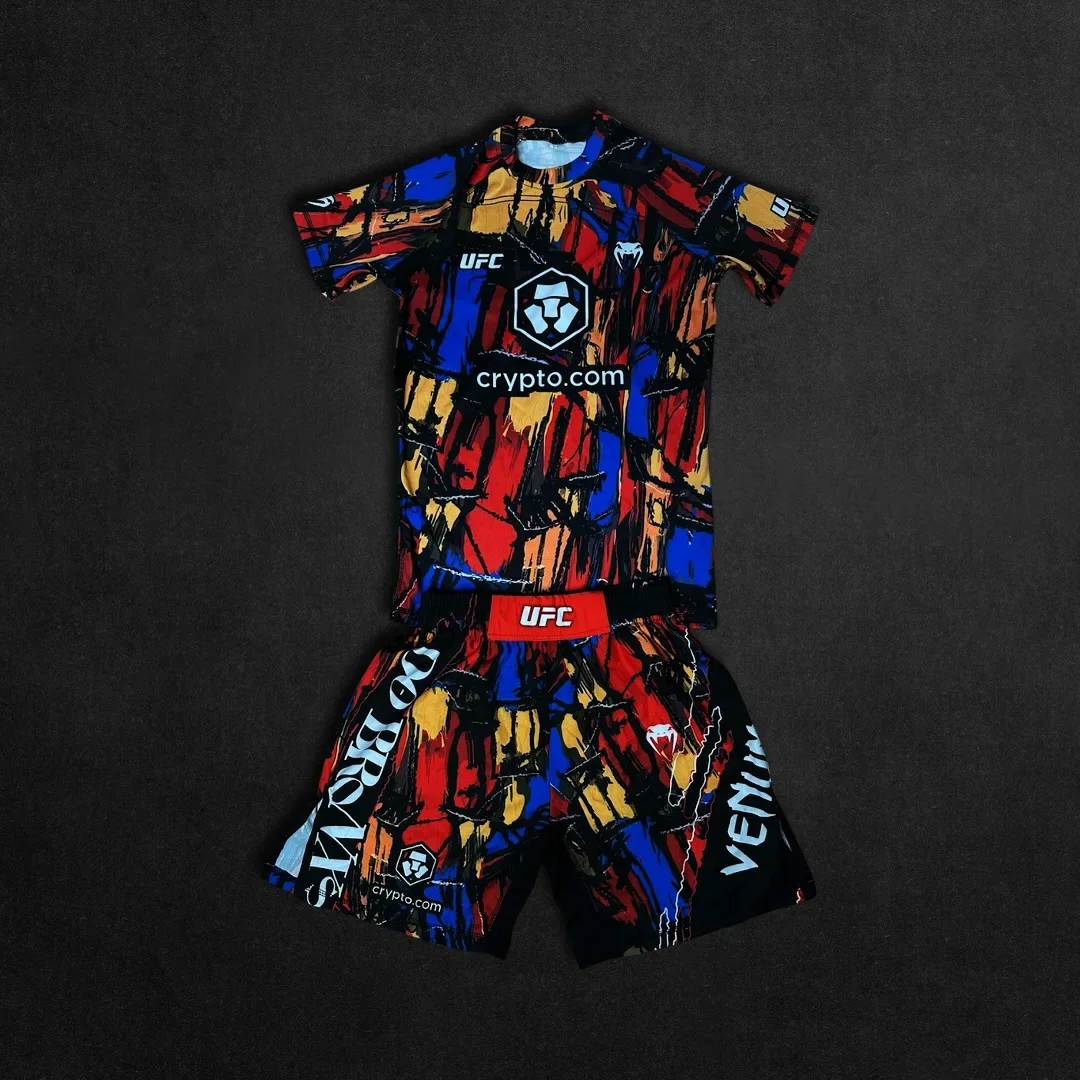 Masculino ufc boxe charles predador combate evento de combate camiseta de secagem rápida respirável camisa shorts luta conjunto de roupas esportivas