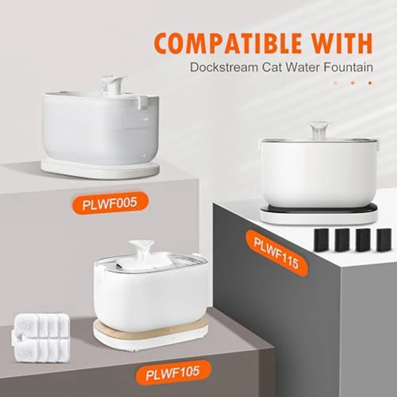 Pet Fountain Filters for Dockstream Cat Water Fountain PLWF005/PLWF105/PLWF115 (2.5L/84Oz), Triple Filtration