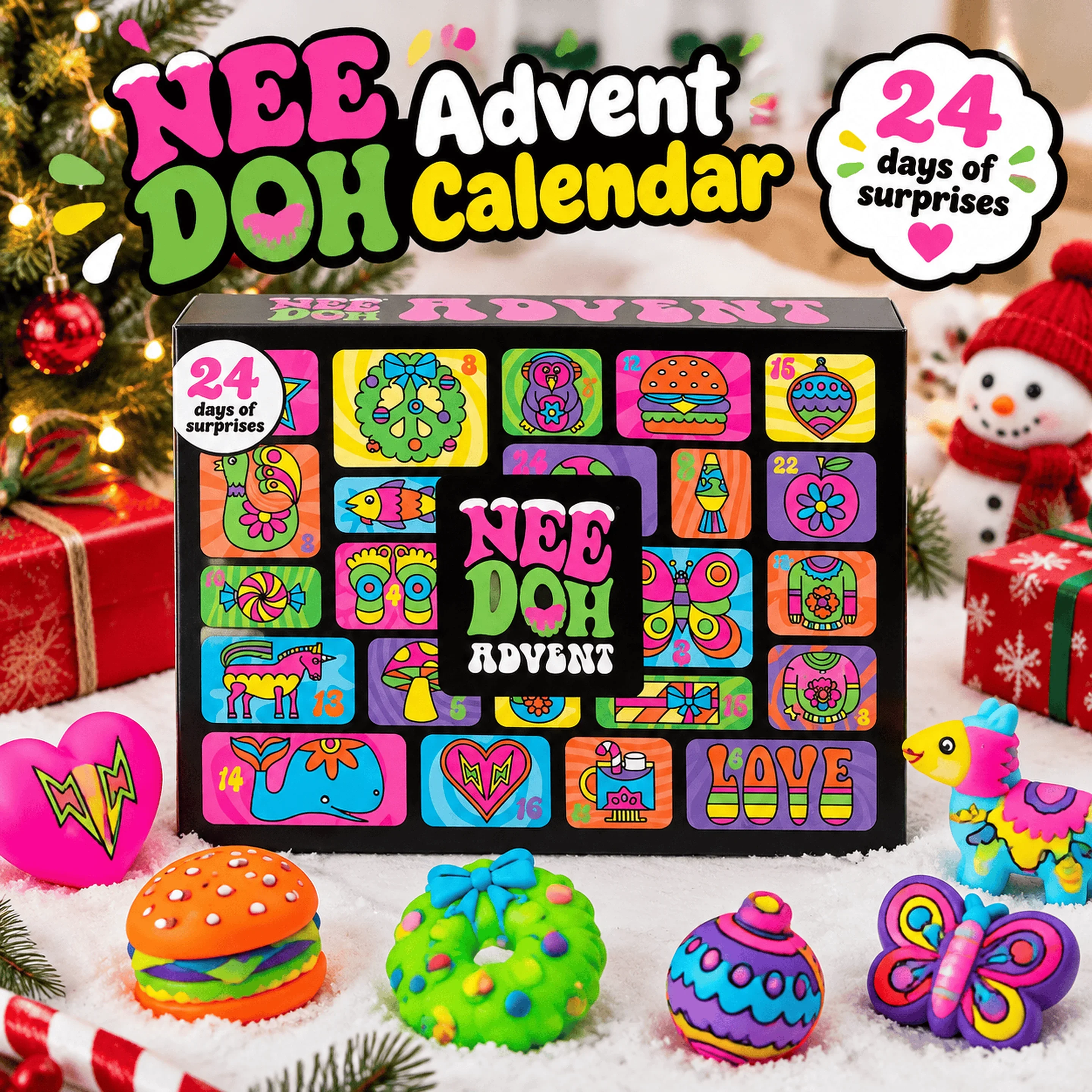 Stress Relief Fidget Toy 2026 NeeDoh Advent Calendar 24 Days 3D PVC Christmas Countdown Surprise Gift, New Year Present