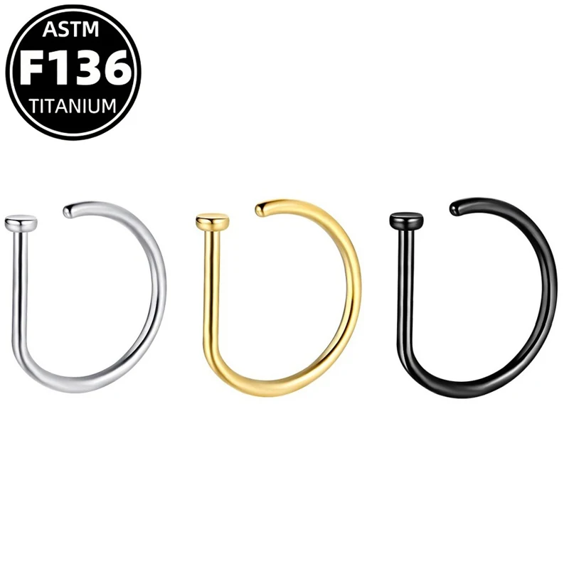 Aro nasal de titanio ASTM F136 20G, aro labial en espiral, aro hipoalergénico para la fosa nasal, el tabique nasal, el daith, el conch y el cartílago, joyería para perforaciones.