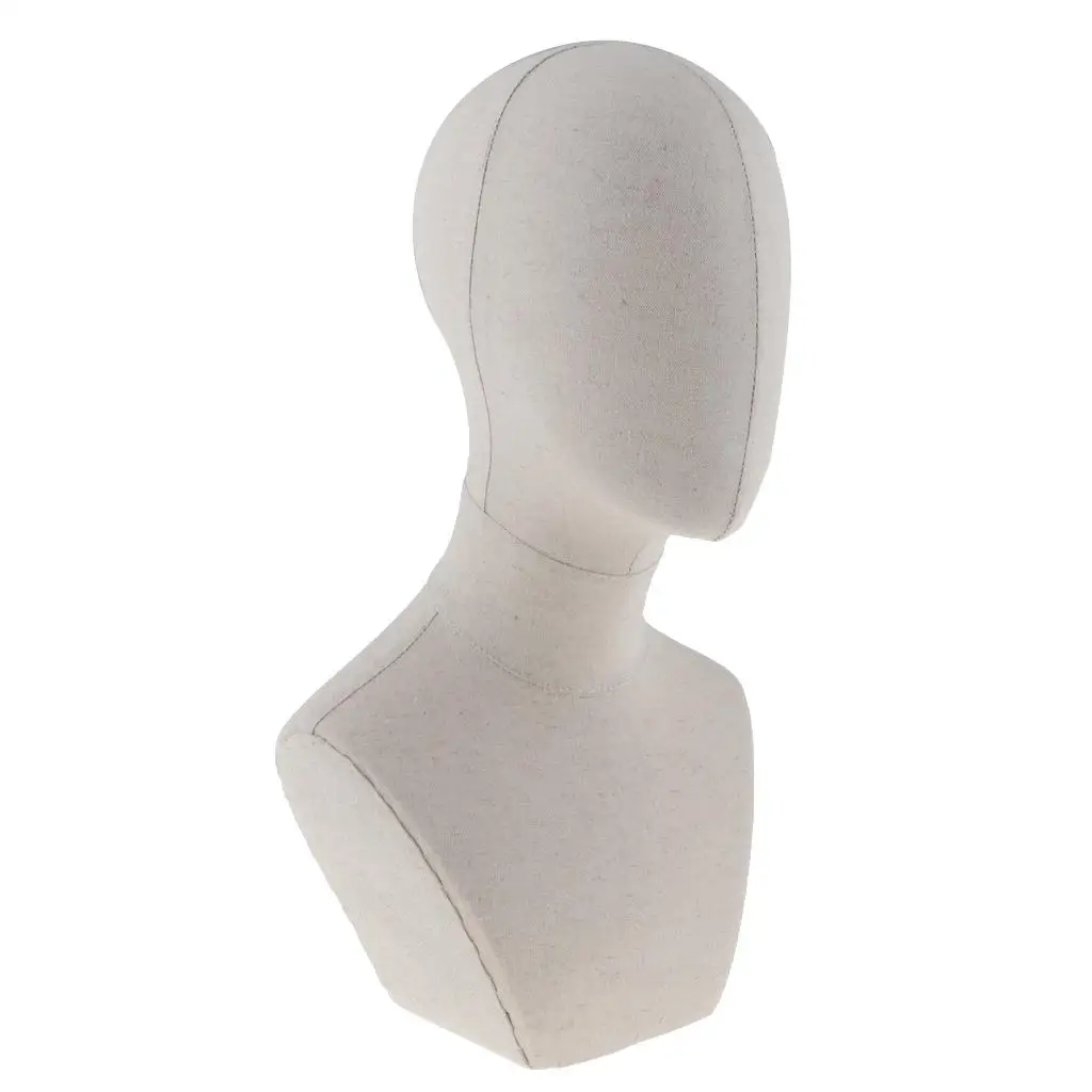 20 Inch Canvas Mannequin Head with Shoulder Bust Hat Holder Model for Wigs Making Jewelry Display Clothing Store