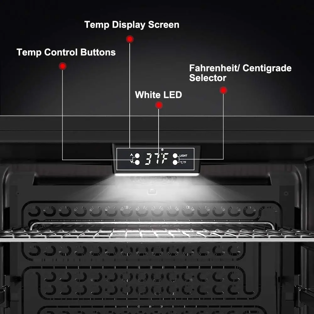 GLB57MS2B15 172 Cans Built in Beverage Refrigerator, Digital Temperature Control, White LED Interior Lighting, Stainless