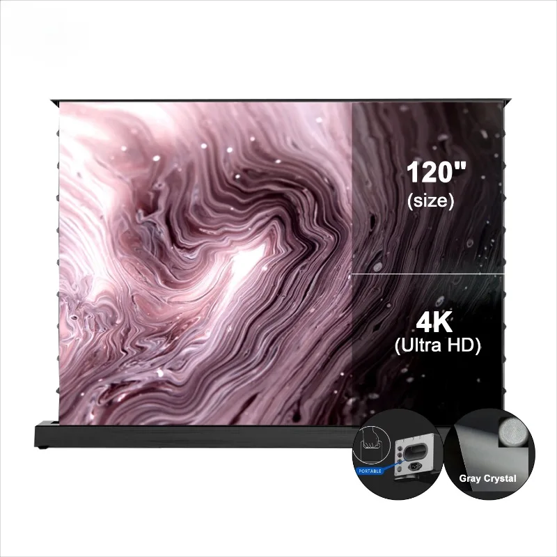 

72-150 inch newly launched Wupro 120 inch ALR motorized projector screen long throw grey crystal floor rising projector screen
