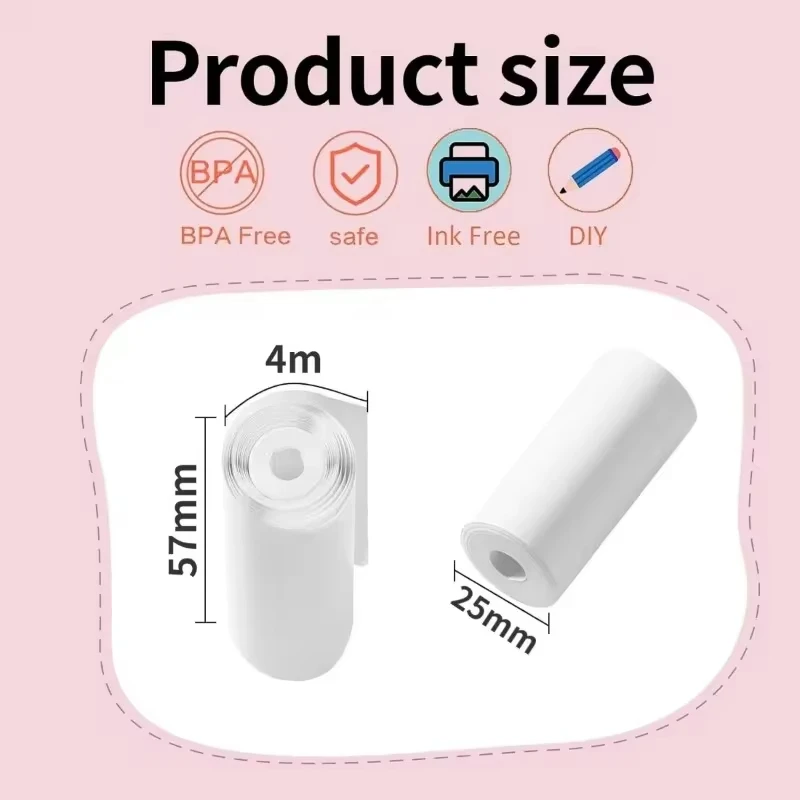 Recambio de impresión instantánea para cámara de niños, rollos de impresión fotográfica no adhesiva, sin BPA, color blanco, 57x25mm