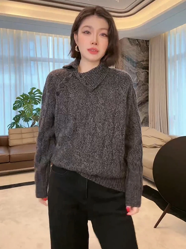 

Fce Warm Knitted Sweater 3-in- Versatile Woolen Yarn Loose Fit Long Sve Mid-Length Coat MEQA3722 Autumn Winter Faion