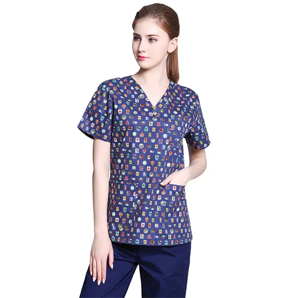 High Quality Clinical Uniform Woman Print Scrub Tops Beauty Salon Work Clothes Surgical Costume for Female Medical Costume