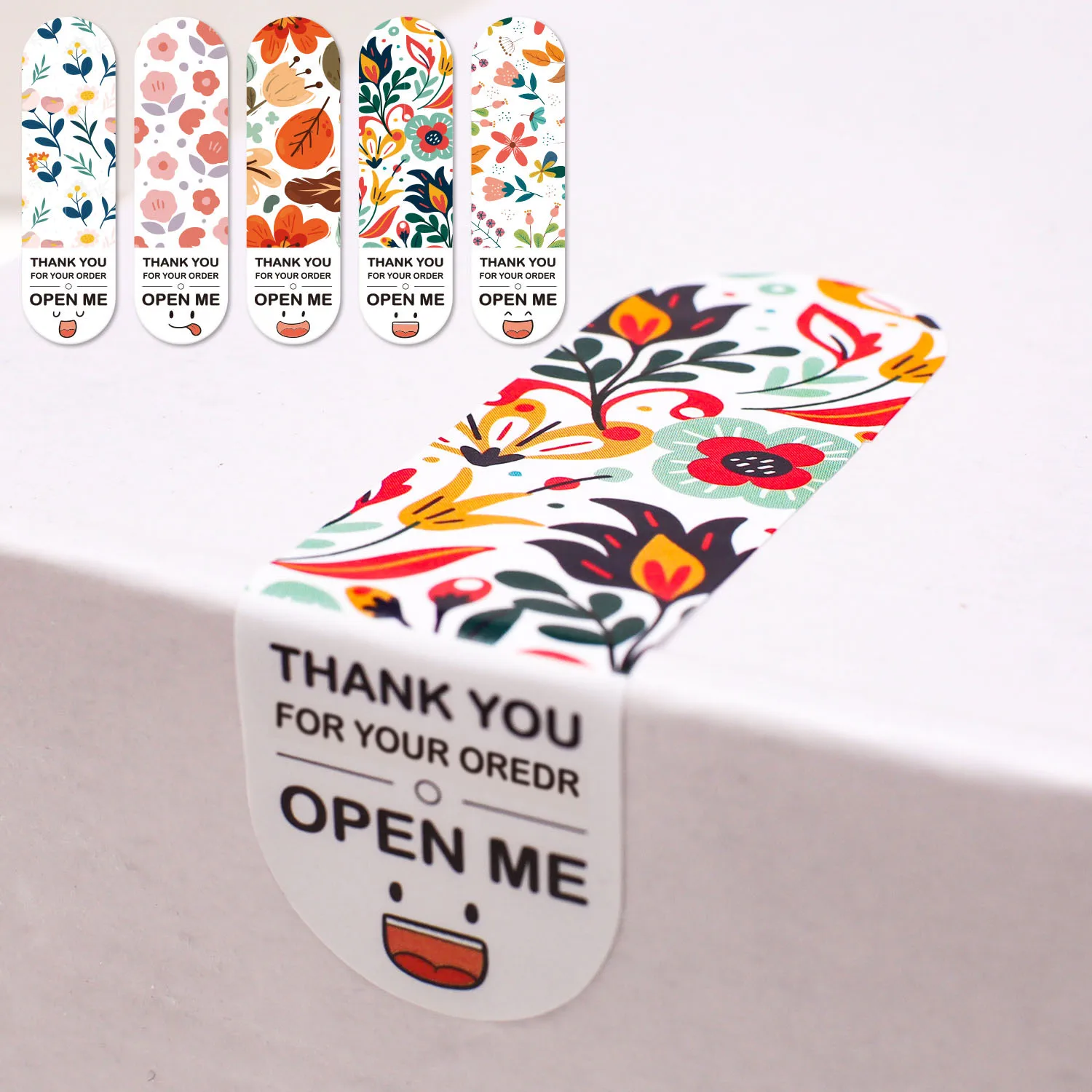 100 PC/Bag 5 Styles Flower Thank You Stickers 2*7cmRectangle Seal Labels for Wedding Gift Seal Packaging Decor Scrapbooking