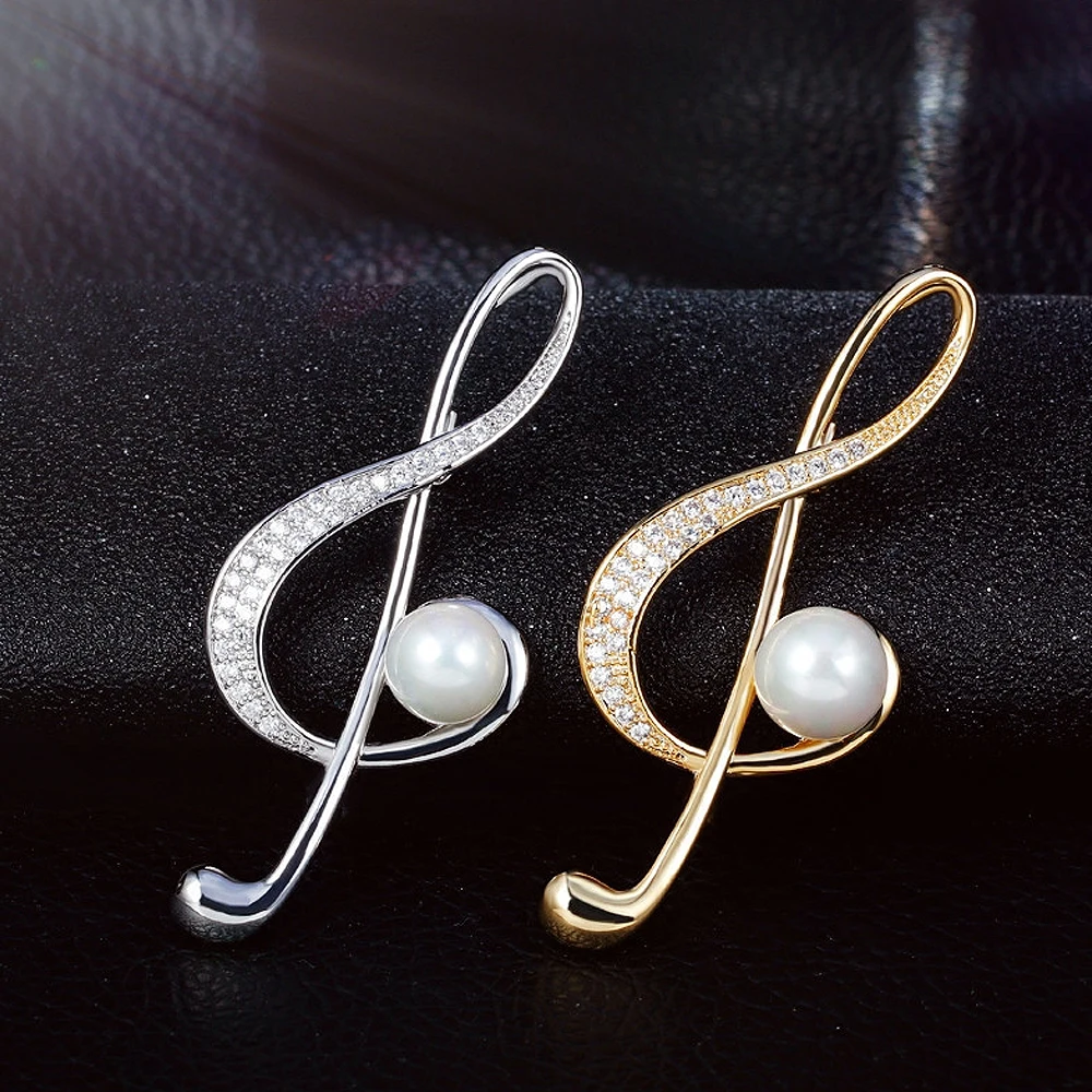 Elegant Musical Note Shaped Brooch Rhinestone Inlaid Treble Clef Badge For Women Suit Collar Accessories Valentine\'S Day Gifts