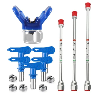 9-teiliges Farbspritzgerät, Airless-Düsen mit umkehrbarer Spritzspitze und Airless-Spritzpistole, Verlängerungsstange, Stange und Farbspritzgerät-Spitzen