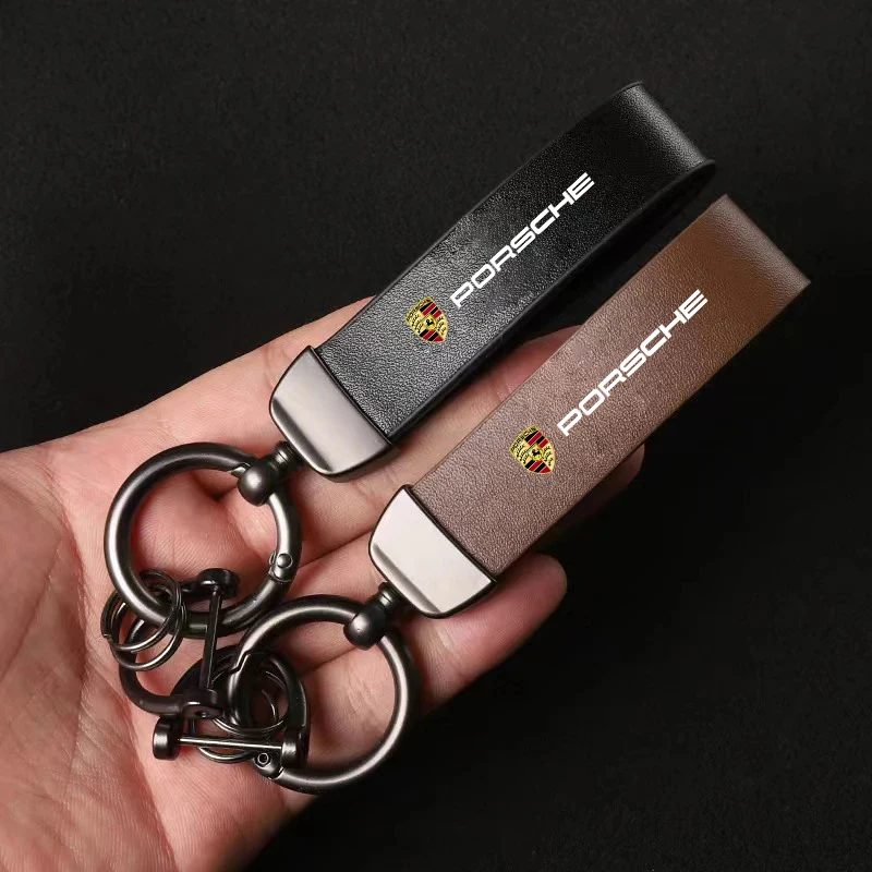 Car Leather Keychain Key Ring Chain Men Gifts For Porsche Panamera Spyder Carrera Macan Boxster Cayman Cayenne 911 970 981 991