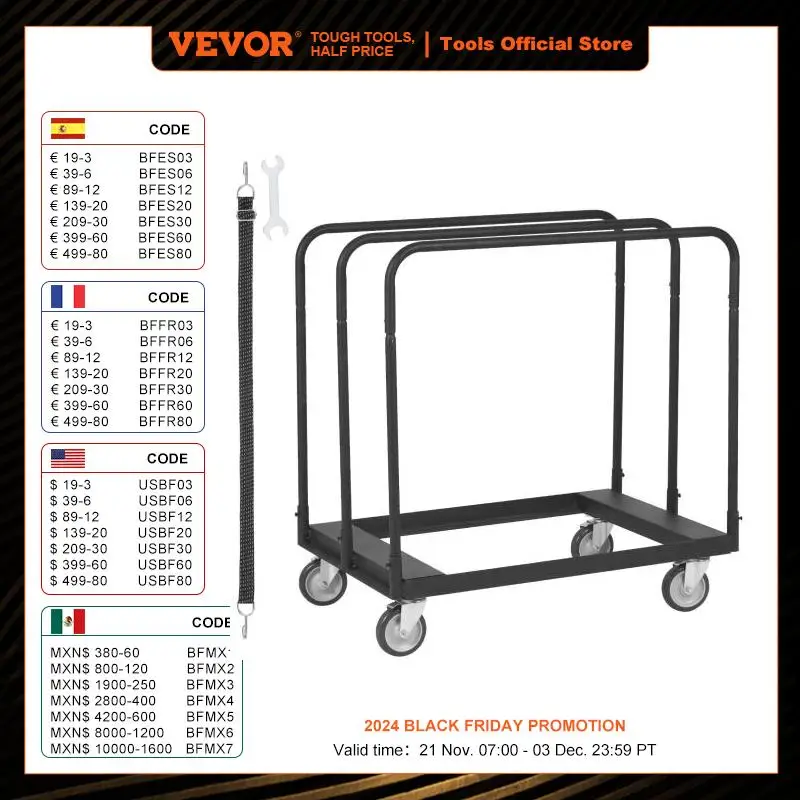 VEVOR 1500 LBS Drywall Sheet Cart Panel Dolly with Deck and 5