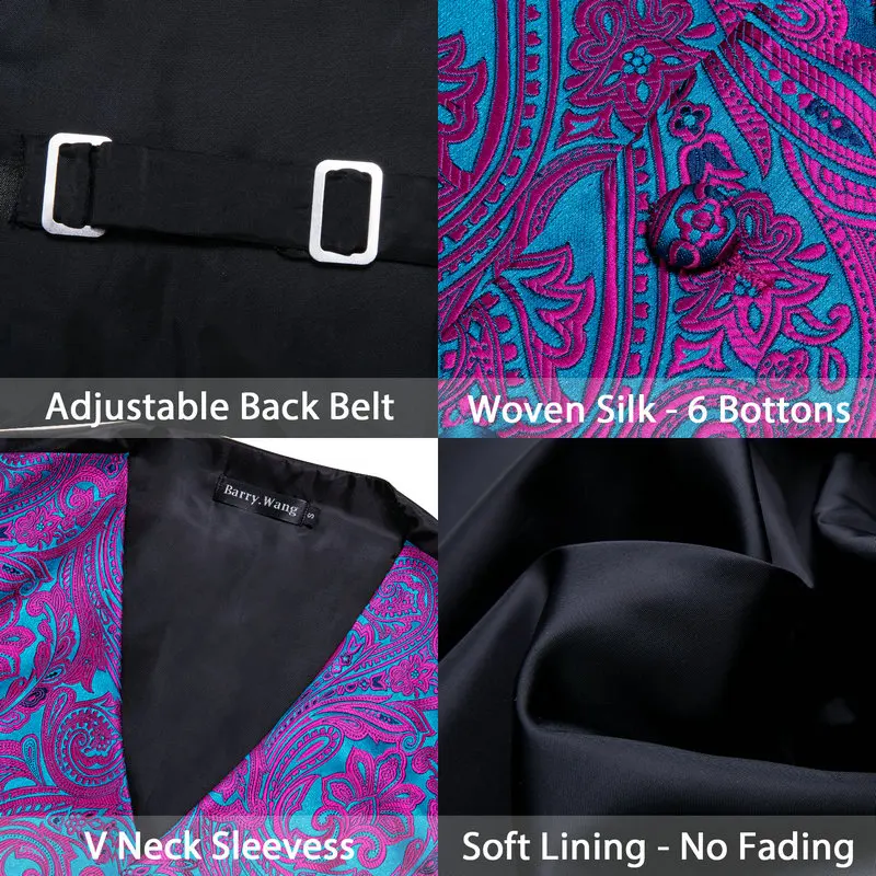 Mens Vest Dress Purple Paisley Solid Slim Waistcoat Suit Tie Hanky Cufflinks Formal Business Sleeveless Jacket view 5