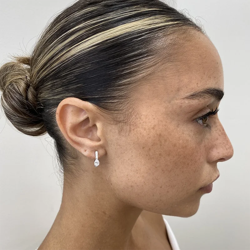 Solid 14K White Gold 1.02ctw DEF/VS VVS Pear&round Cut HPHT Lab Grown Diamond Hoop Earrings Birthday Anniversary Gift - view 3