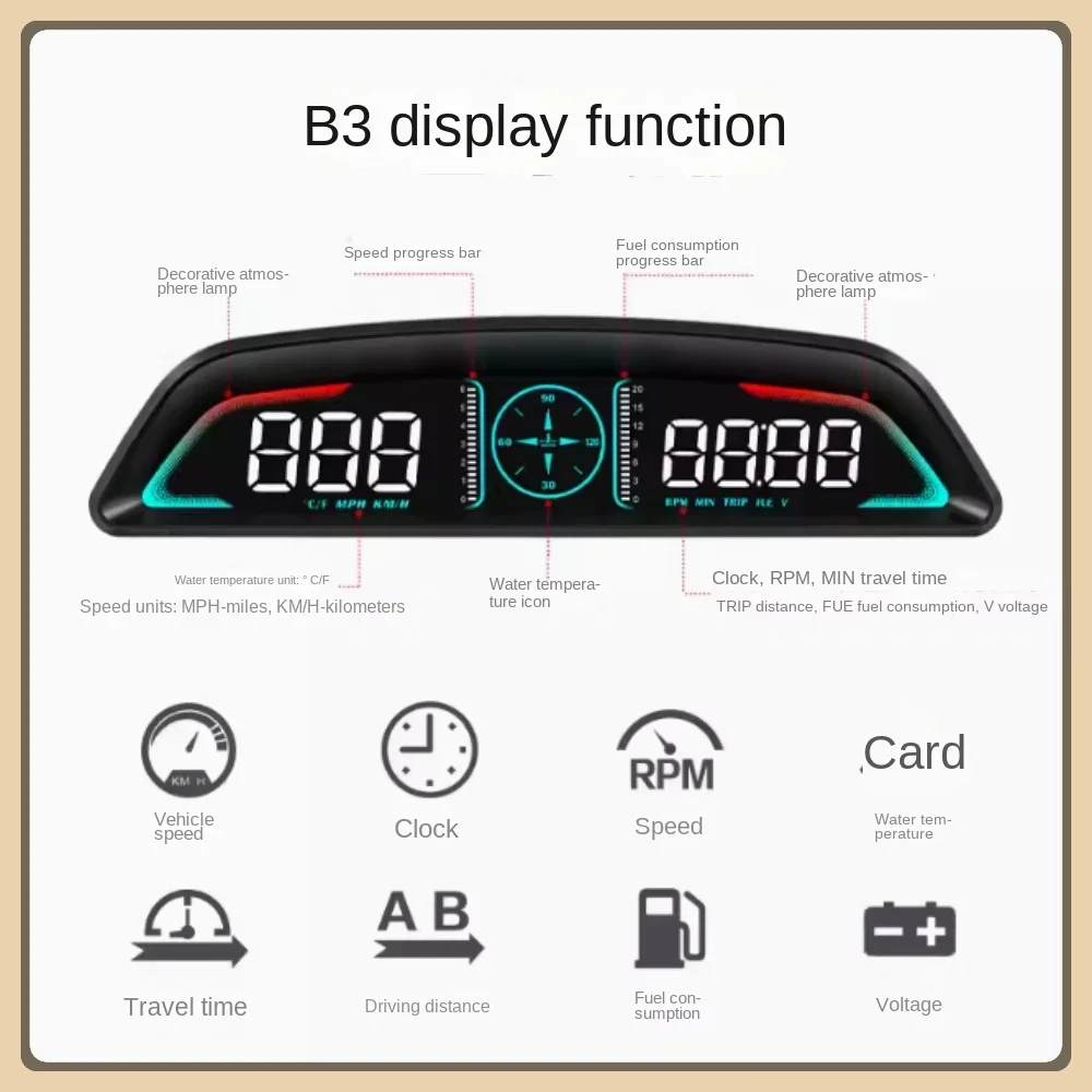 

G2/G3 / B3 Head Up Display OBD2 GPS Smart Car HUD Digital Speedometer Security Alarm RPM Water Temperature Tachometer Clock