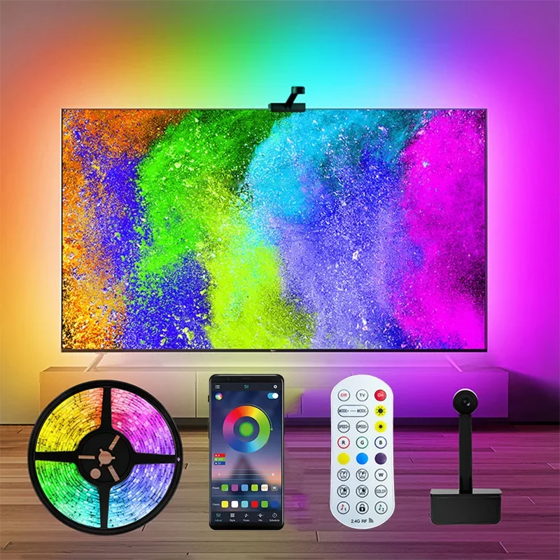 RGBIC TV Retroilluminazione a LED con fotocamera Sincronizzazione musicale Wi-Fi Smart App Control Strip Lights per giochi Film Schermo 55-85 pollici