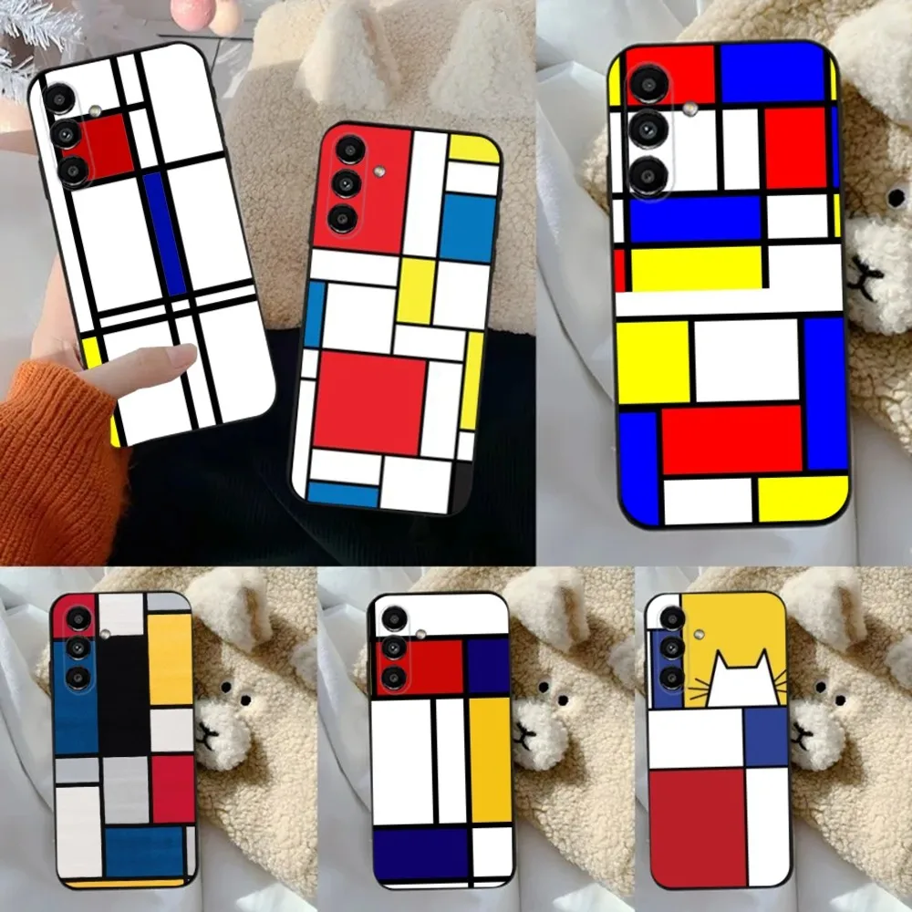 TOPLBPCS Mondrian Grid Phone Case For Samsung S24,23,22,30,21,10,9,Ultra,Plus,Lite,FE,5G Black Soft Case