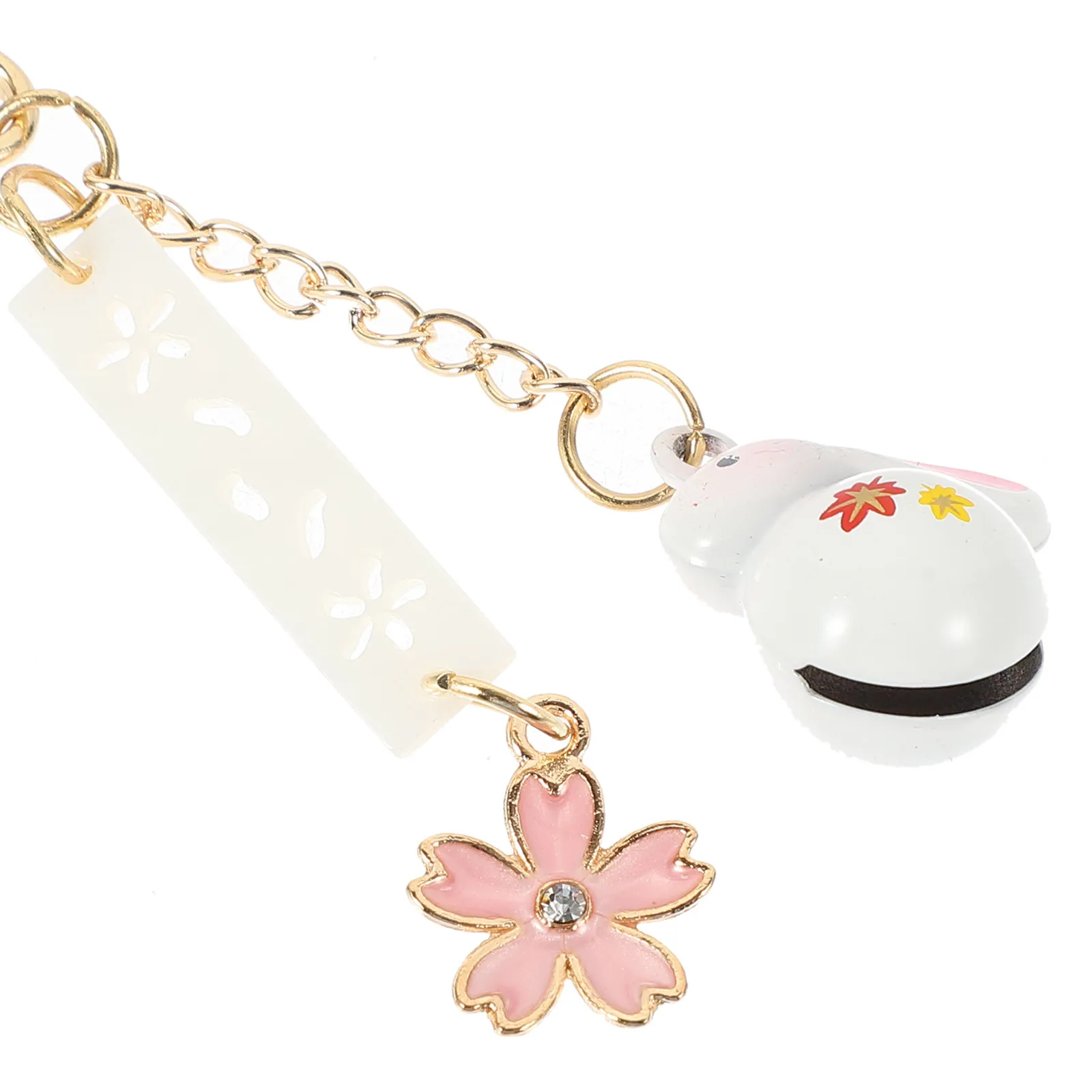 

4Pcs Jade Rabbit Bell Pendant with Flower Design Hanging Decor for Phone Case Keychain Bag Amulet Charm Lovely Mobile Lanyard